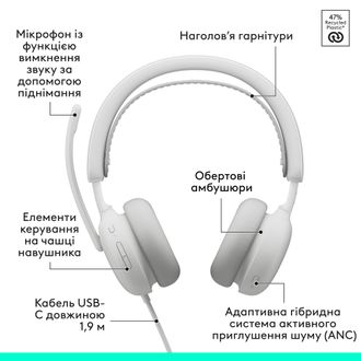 Гарнітура Logitech Zone Wired 2 USB Off-White (981-001621) - фото 6 Гарнітура Logitech Zone Wired 2 USB Off-White (981-001621) - фото 6