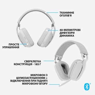 Bluetooth-гарнітура Logitech Zone Vibe 100 Wireless OffWhite (981-001219) - фото 2 Bluetooth-гарнітура Logitech Zone Vibe 100 Wireless OffWhite (981-001219) - фото 2