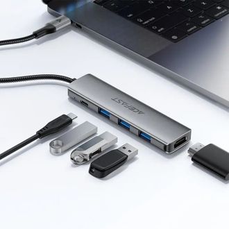 Хаб Acefast [J16] Docking Station 5in1 USB-C to USB-С+3xUSB3.0+HDTV (Grey) - фото 4