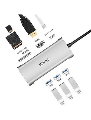 Адаптер HUB WIWU Alpha 7in1 Type-C to 3xUSB3.0+HDMI+SD/Micro SD+PD 100W - фото 3