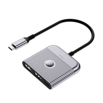 Адаптер WIWU [Wi-HB002] Docking Station 3in1 USB-C to USB3.0+HDMI+USB-C (Grey) - фото 1