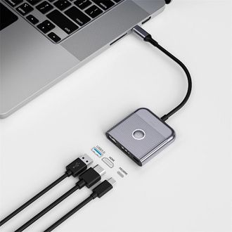 Адаптер WIWU [Wi-HB002] Docking Station 3in1 USB-C to USB3.0+HDMI+USB-C (Grey) - фото 2