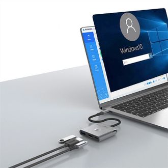 Адаптер WIWU [Wi-HB002] Docking Station 3in1 USB-C to USB3.0+HDMI+USB-C (Grey) - фото 3
