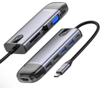 HUB Mcdodo [HU-7420] 10in1 USB-C to 2xUSB3.0+2xUSB2.0+VGA+HDMI+RJ45+SD/Micro SD+PD 100W (Grey) - фото 1