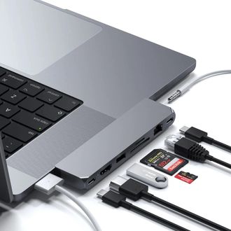 Мультипортовый адаптер Satechi Aluminum USB-C Pro Hub Max Adapter Space Gray (ST-UCPHMXM) - фото 3