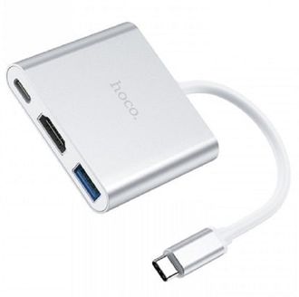 Переходник Hub Hoco HB14 USB, HDMI, Tupe-C /gray - фото 1