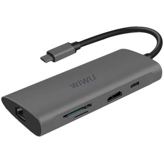 Переходник HUB WIWU Alpha 8in1 USB-C to 3xUSB3.0+HDMI+RJ45+USB-C+SD/Micro SD - фото 1 Переходник HUB WIWU Alpha 8in1 USB-C to 3xUSB3.0+HDMI+RJ45+USB-C+SD/Micro SD - фото 1