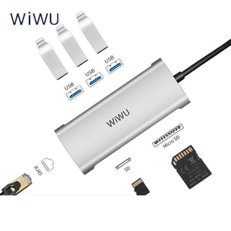 Переходник HUB Wiwu Alpha Type-C 6in1 TYPE-C - 3 USB 3.0 + SD + micro SD + RJ45 - фото 1 Переходник HUB Wiwu Alpha Type-C 6in1 TYPE-C - 3 USB 3.0 + SD + micro SD + RJ45 - фото 1