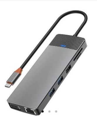 Адаптер HUB WIWU [A12HV] Linker 12in1 USB-C to USB-C+2xUSB2.0+2xUSB3.0+SD/MicroSD+VGA+2xHDMI+RJ45+PD 100W - фото 2