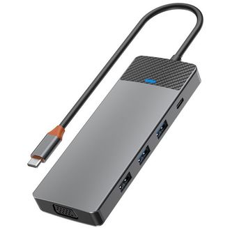 Адаптер HUB WIWU [A921HV] Linker 9in1 USB-C to USB-C+USB2.0+2xUSB3.0+SD/MicroSD+VGA+HDMI+PD 100W - фото 1