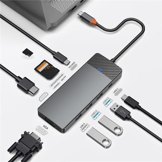 Адаптер HUB WIWU [A921HV] Linker 9in1 USB-C to USB-C+USB2.0+2xUSB3.0+SD/MicroSD+VGA+HDMI+PD 100W - фото 3