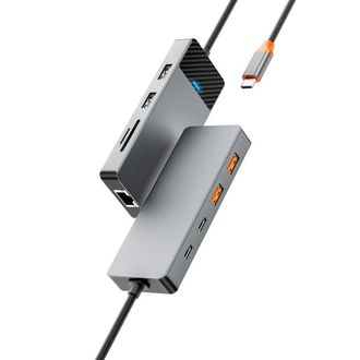 Адаптер HUB WIWU [A923RPT] Linker 9in1 USB-C to USB-C+2xUSB2.0+2xUSB3.1+SD/MicroSD+RJ45+PD 100W - фото 2