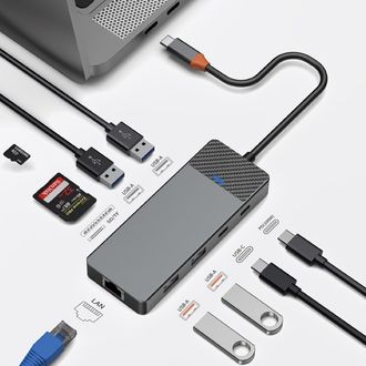 Адаптер HUB WIWU [A923RPT] Linker 9in1 USB-C to USB-C+2xUSB2.0+2xUSB3.1+SD/MicroSD+RJ45+PD 100W - фото 3