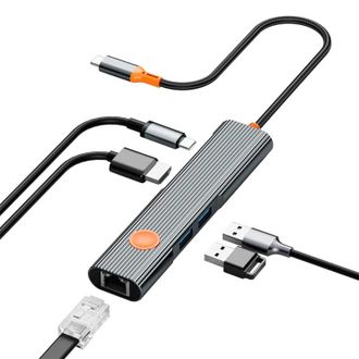 Хаб WIWU [Wi-HB005] Travel 5in1 USB-C to 2xUSB3.1+HDMI+RJ45+PD 100W (Grey) - фото 2
