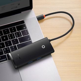 Хаб Baseus Lite Series 6-Port Type-C HUB Docking Station (Type-C to HDMI+USB3.0*2+PD+SD/TF) Black (WKQX050101) - фото 3
