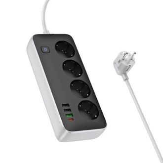 Сетевой фильтр Hoco AC22 Sunlight (PD30W/1C/3A/4xSocket) (3m) (Black) - фото 2 Сетевой фильтр Hoco AC22 Sunlight (PD30W/1C/3A/4xSocket) (3m) (Black) - фото 2
