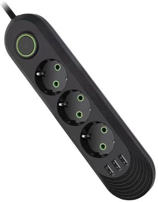 Мережевий фільтр F03U (3 розетки + 3 USB) black - фото 1