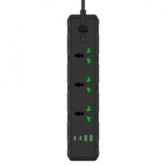 Сетевой фильтр T25-QC (3 розетки + 2 USB + 2 Type-C) 2м black - фото 1 Сетевой фильтр T25-QC (3 розетки + 2 USB + 2 Type-C) 2м black - фото 1