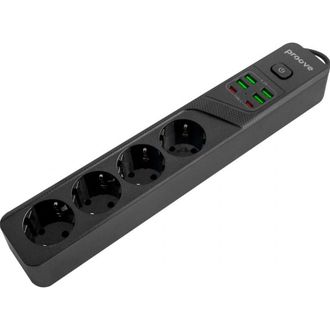 Сетевой фильтр Proove Power Strip P-04 (4 розетки + 4 USB + 2 Type-C) 2М (black) (PSP442420001) - фото 2