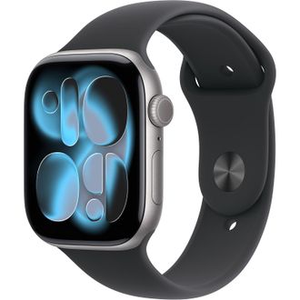 Apple Watch Series 11 GPS 46mm Space Gray Aluminum Case with Black Sport Band - M/L (MEV44) Open Box - фото 1