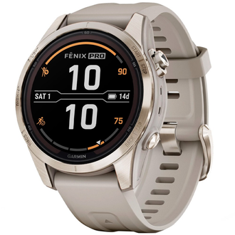Смарт-годинник Garmin Fenix 7S Pro Sapphire Solar, 42mm 1.2" Soft Gold Stainless Steel Silicone Band Light Sand NFC EU (010-02776-15/14) - фото 1