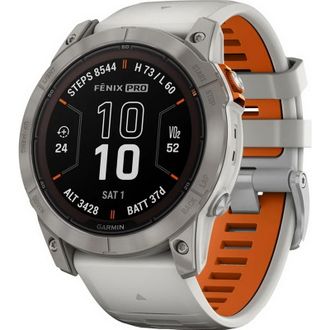 Смарт-часы Garmin Fenix 7X Pro Sapphire Solar Edition Titanium with Fog Gray/Ember Orange Band (010-02778-14/15) - фото 1