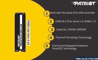 SSD накопитель Patriot 2TB P400 Lite M.2 2280 PCIe NVMe 4.0 x4 3D TLC (P400LP2KGM28H) - фото 5
