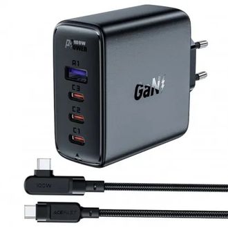 Сетевое зарядное устройство Acefast A37 3xUSB-C + USB-A + кабель USB-C to USB-C 100w (Black) - фото 1 Сетевое зарядное устройство Acefast A37 3xUSB-C + USB-A + кабель USB-C to USB-C 100w (Black) - фото 1