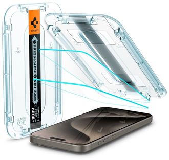 Захисне скло Spigen для iPhone 15 Pro - EZ FIT GLAS.tR (2 шт), Clear (AGL06892) - фото 3 Захисне скло Spigen для iPhone 15 Pro - EZ FIT GLAS.tR (2 шт), Clear (AGL06892) - фото 3