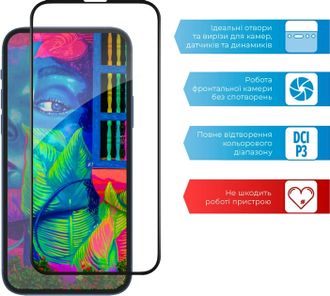 Скло +NEU Chatel Corning Gorilla Glass with Mesh for iPhone 13 Pro Max Front Black - фото 4