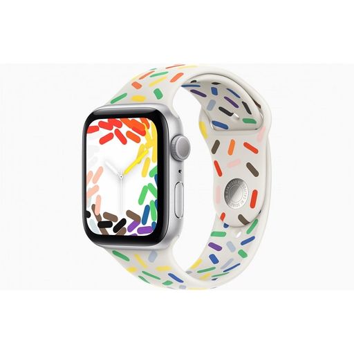 Apple Watch SE 2 GPS 44mm Silver Aluminum Case with Pride Edition Sport Band - M/L (MNLD3+MRTP3) 2023