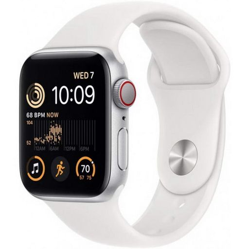 Apple Watch SE 2 2024 GPS + Cellular 44mm Silver Aluminum Case with White Sport Band - M/L (MNU63)