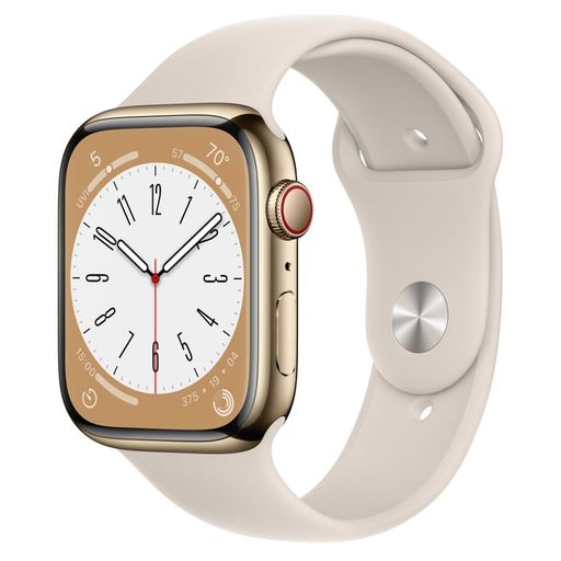 Смарт-часы Apple Watch Series 8 GPS + Cellular 45mm Gold S. Steel Case w. Starlight S. Band (MNKM3)