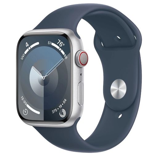 Apple Watch Series 9 GPS + Cellular 41mm Silver Alu. Case w. Storm Blue S.Band - S/M (MRHV3)