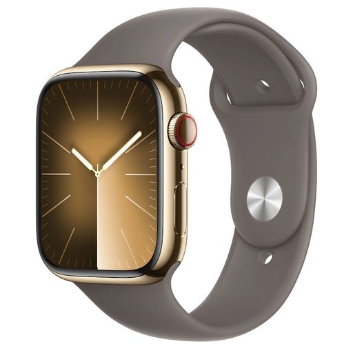 Apple Watch Series 9 GPS + Cellular 45mm Gold S. Steel Case w. Clay Sport Band - S/M (MRMR3)