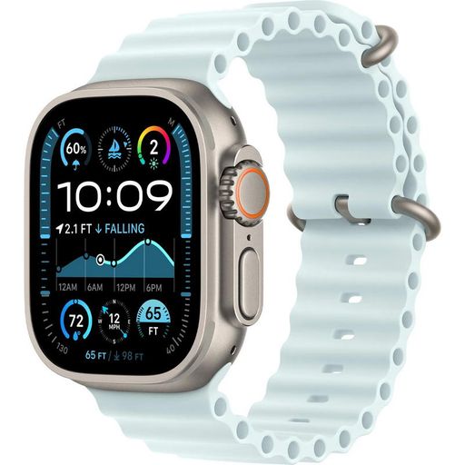 Apple Watch Ultra 2 2024 GPS + Cellular 49mm Natural Titanium Case with Ice Blue Ocean Band (MYT03+MXTF3)