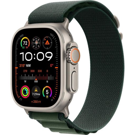 Apple Watch Ultra 2 2024 GPS + Cellular 49mm Natural Titanium Case with Dark Green Alpine Loop - Small (MYT33+MXMU3)