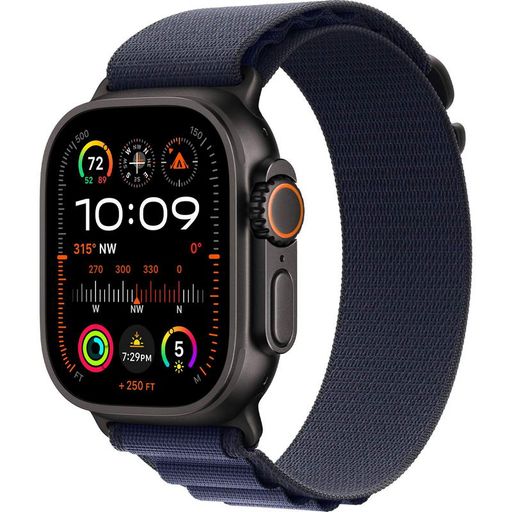 Apple Watch Ultra 2 2024 GPS + Cellular 49mm Black Titanium Case with Navy Alpine Loop - Medium (MYTF3+MYPX3)