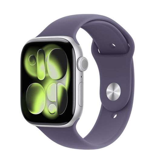 Apple Watch Series 11 GPS 46mm Silver Aluminum Case with Purple Fog Sport Band - S/M (MEV94)
