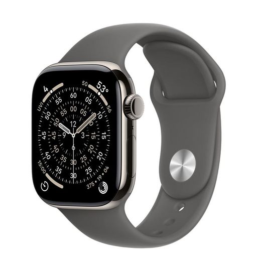 Apple Watch Series 11 GPS + Cellular 42mm Natural Titanium Case with Stone Gray Sport Band - M/L (MF8N4)