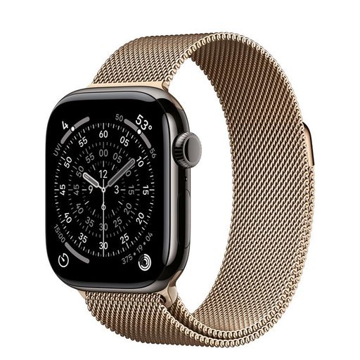Apple Watch Series 11 GPS + Cellular 42mm Slate Titanium Case with Gold Milanese Loop (MF9K4+MGJ04)