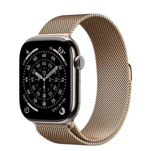 Apple Watch Series 11 GPS + Cellular 46mm Natural Titanium Case with Gold Milanese Loop - S/M (MFAY4+MGJ44)