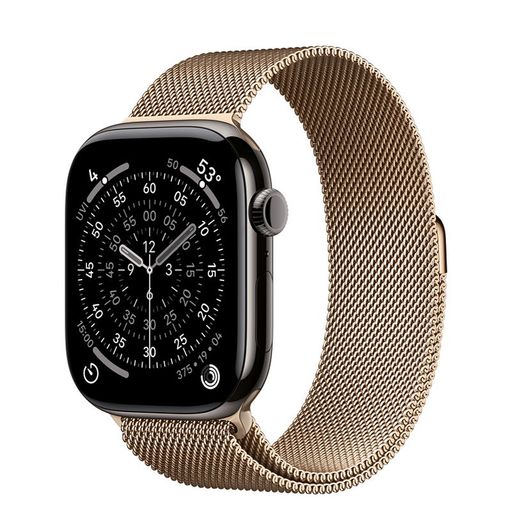 Apple Watch Series 11 GPS + Cellular 46mm Slate Titanium Case with Gold Milanese Loop - M/L (MFC14+MGJ54)