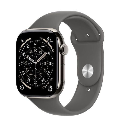 Apple Watch Series 11 GPS + Cellular 46mm Natural Titanium Case with Stone Gray Sport Band - S/M (MFCW4)