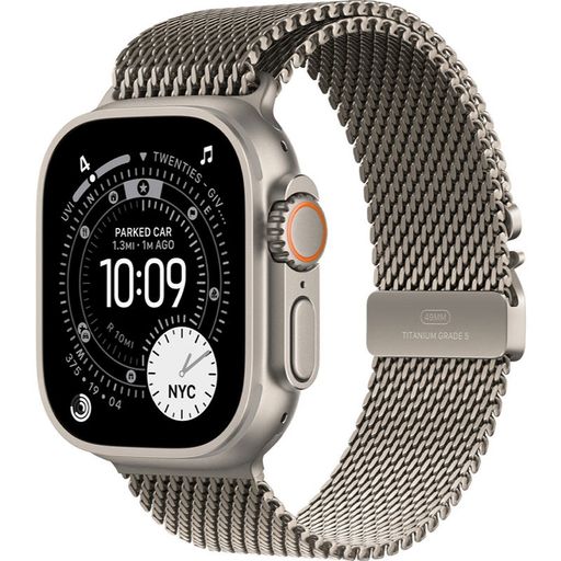 Apple Watch Ultra 3 GPS + Cellular 49mm Natural Titanium Case with Natural Titanium Milanese Loop - Medium (MEWY4)