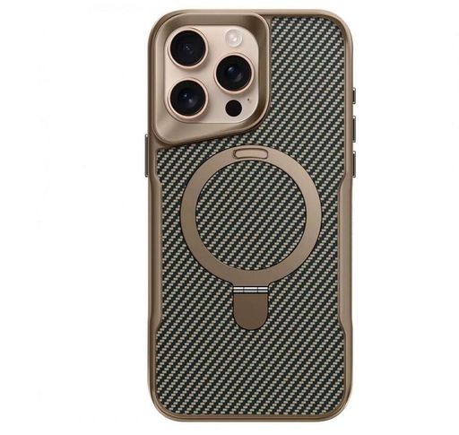 Чохол TPU+PC Metal Buttons with MagSafe iPhone Carbon Ring для Apple iPhone 16 Pro (6.3") (Золотий)