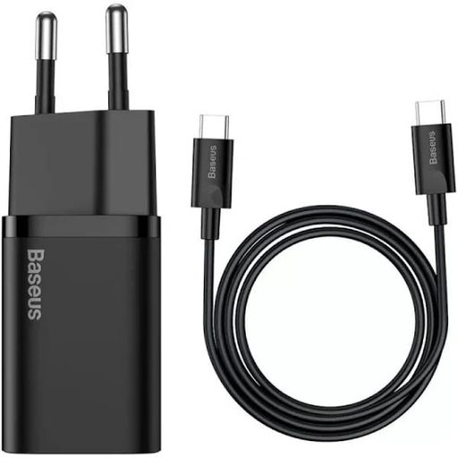 МЗП Baseus Super Silicone PD Charger 25W (1Type-C) + Cable Type-C to Type-C 3A (1m) - black (TZCCSUP-L01)