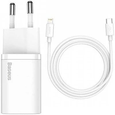СЗУ Baseus Super Silicone PD Charger 20W (1Type-C) + With Cable Type-C to Lightning - white (TZCCSUP-B02)