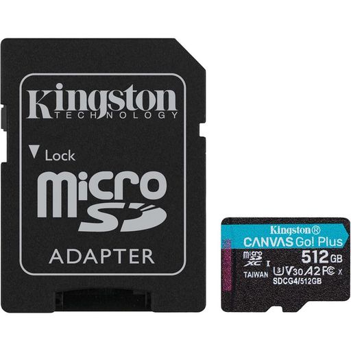 Карта пам`яті MicroSDXC 512GB UHS-I/U3 Class 10 Kingston Canvas Go! Plus R200/W160MB/s + SD-адаптер (SDCG4/512GB)