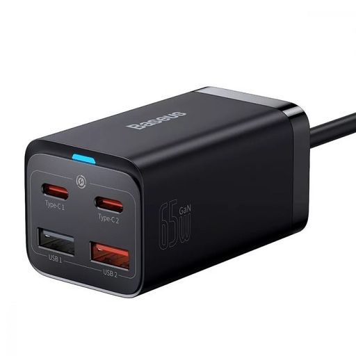 Сетевое зарядное устройство Baseus GaN3 Pro 65W (2 Type-C + 2 USB) + Кабель Type-C to Type-C 100W (1m) CCGP040101